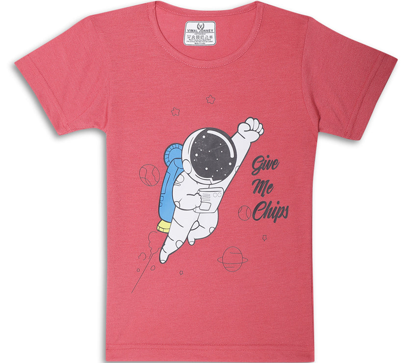Mack Jonney Printed  Pink  Regular Fit Cotton blended T-shirts For Kids