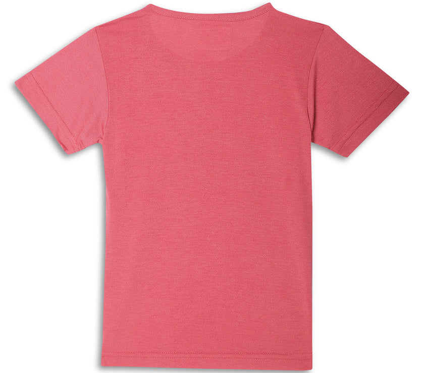 Mack Jonney Printed  Pink  Regular Fit Cotton blended T-shirts For Kids