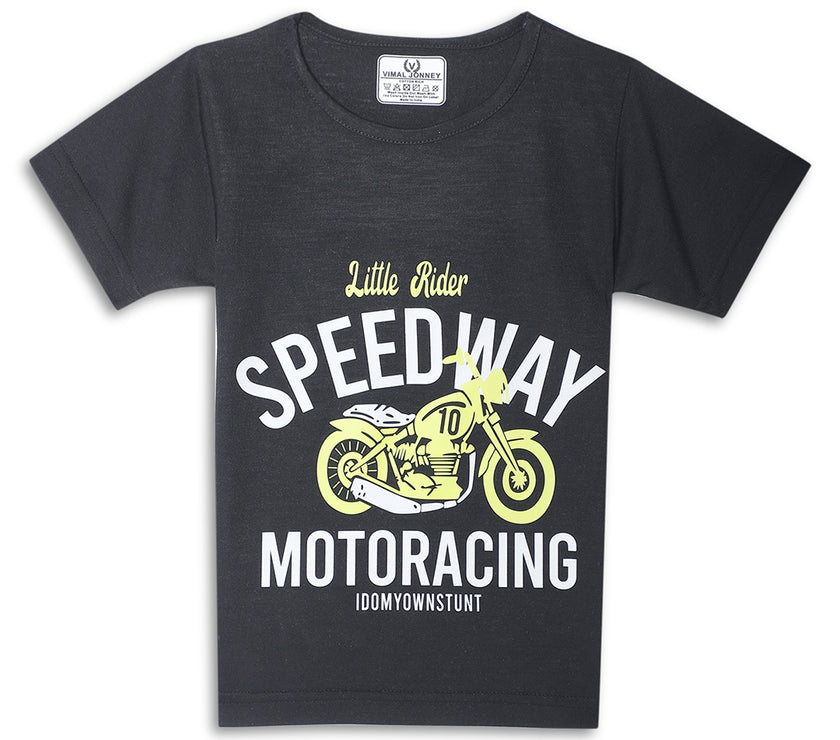 Mack Jonney Printed  Black  Regular Fit Cotton blended T-shirts For Kids