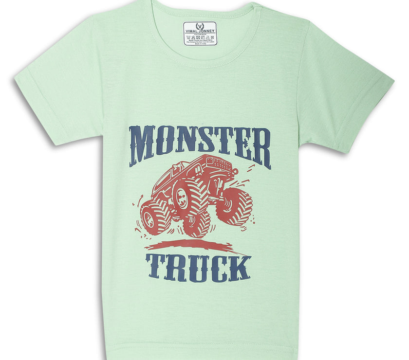 Mack Jonney Printed  Green  Regular Fit Cotton blended T-shirts For Kids