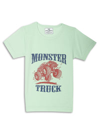 Mack Jonney Printed  Green  Regular Fit Cotton blended T-shirts For Kids