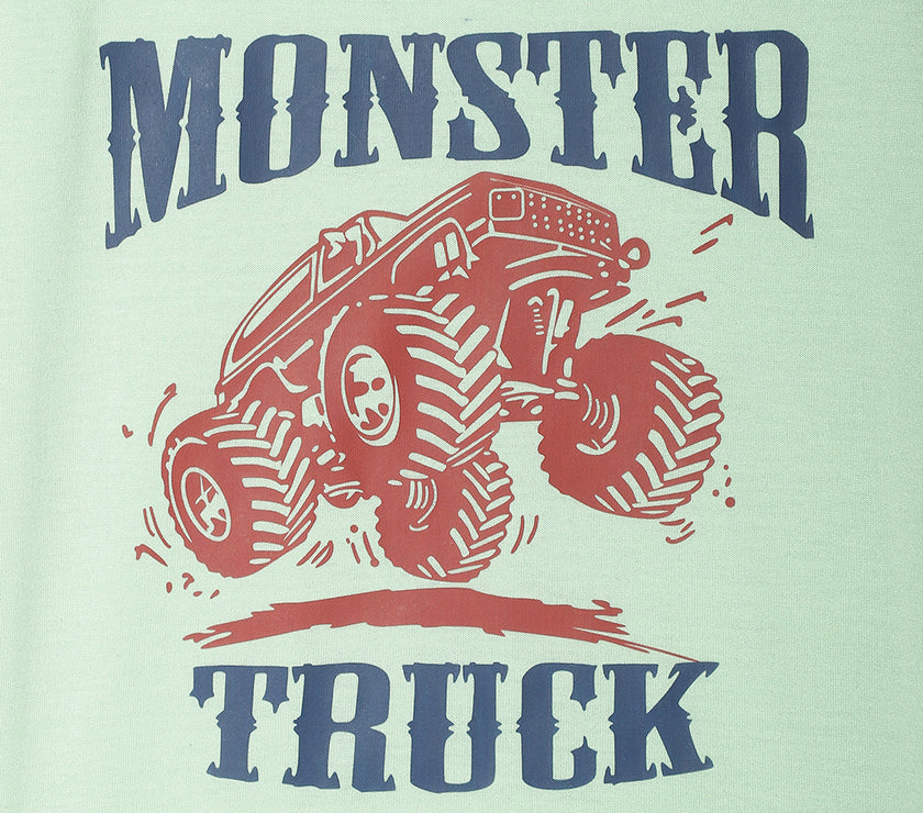 Mack Jonney Printed  Green  Regular Fit Cotton blended T-shirts For Kids