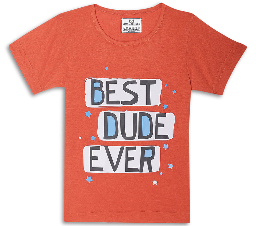 Mack Jonney Printed  Rust  Regular Fit Cotton blended T-shirts For Kids