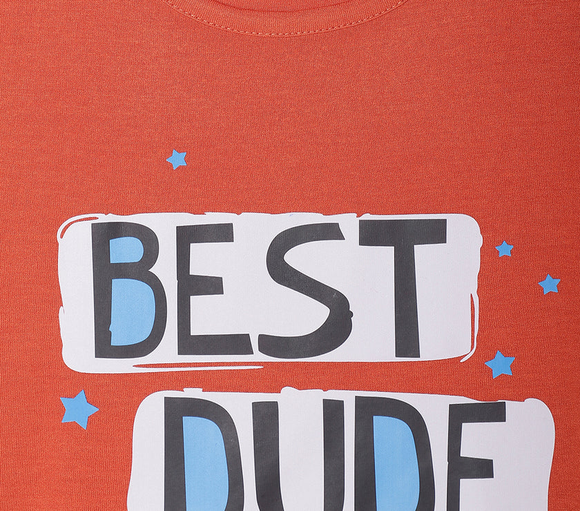 Mack Jonney Printed  Rust  Regular Fit Cotton blended T-shirts For Kids