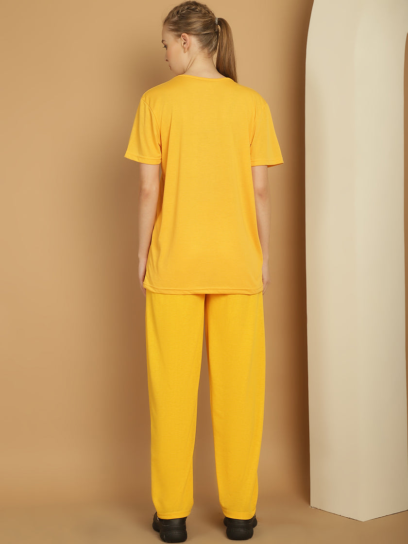 Mack Jonney Yellow Cotton Printed Co-ord Set Tracksuit For Women