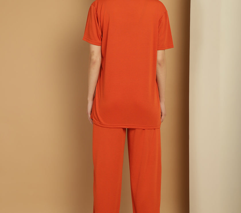 Mack Jonney Rust Cotton Printed Co-ord Set Tracksuit For Women