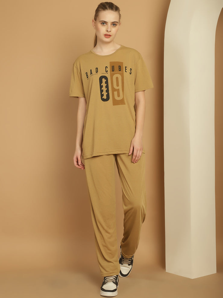 Mack Jonney Mud Cotton Printed Co-ord Set Tracksuit For Women