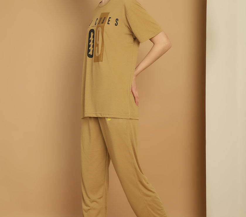 Mack Jonney Mud Cotton Printed Co-ord Set Tracksuit For Women