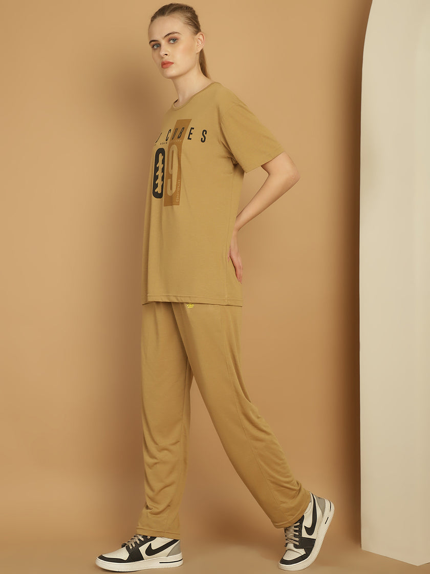 Mack Jonney Mud Cotton Printed Co-ord Set Tracksuit For Women