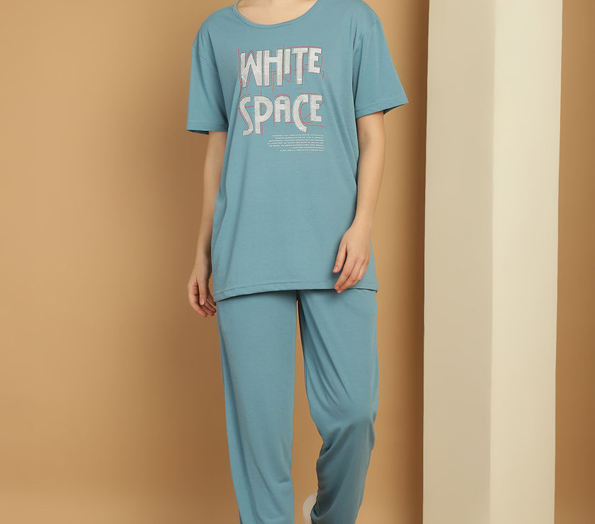 Mack Jonney Blue Cotton Printed Co-ord Set Tracksuit For Women