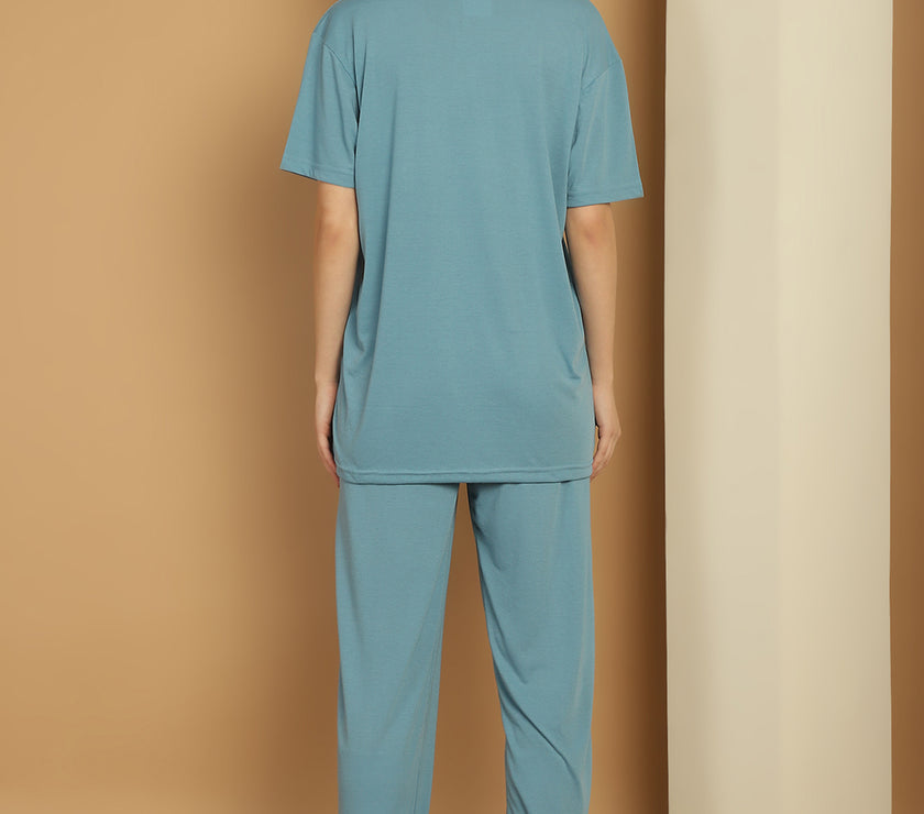Mack Jonney Blue Cotton Printed Co-ord Set Tracksuit For Women