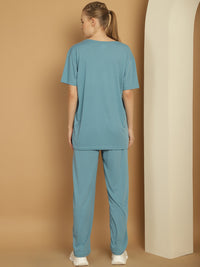 Mack Jonney Blue Cotton Printed Co-ord Set Tracksuit For Women
