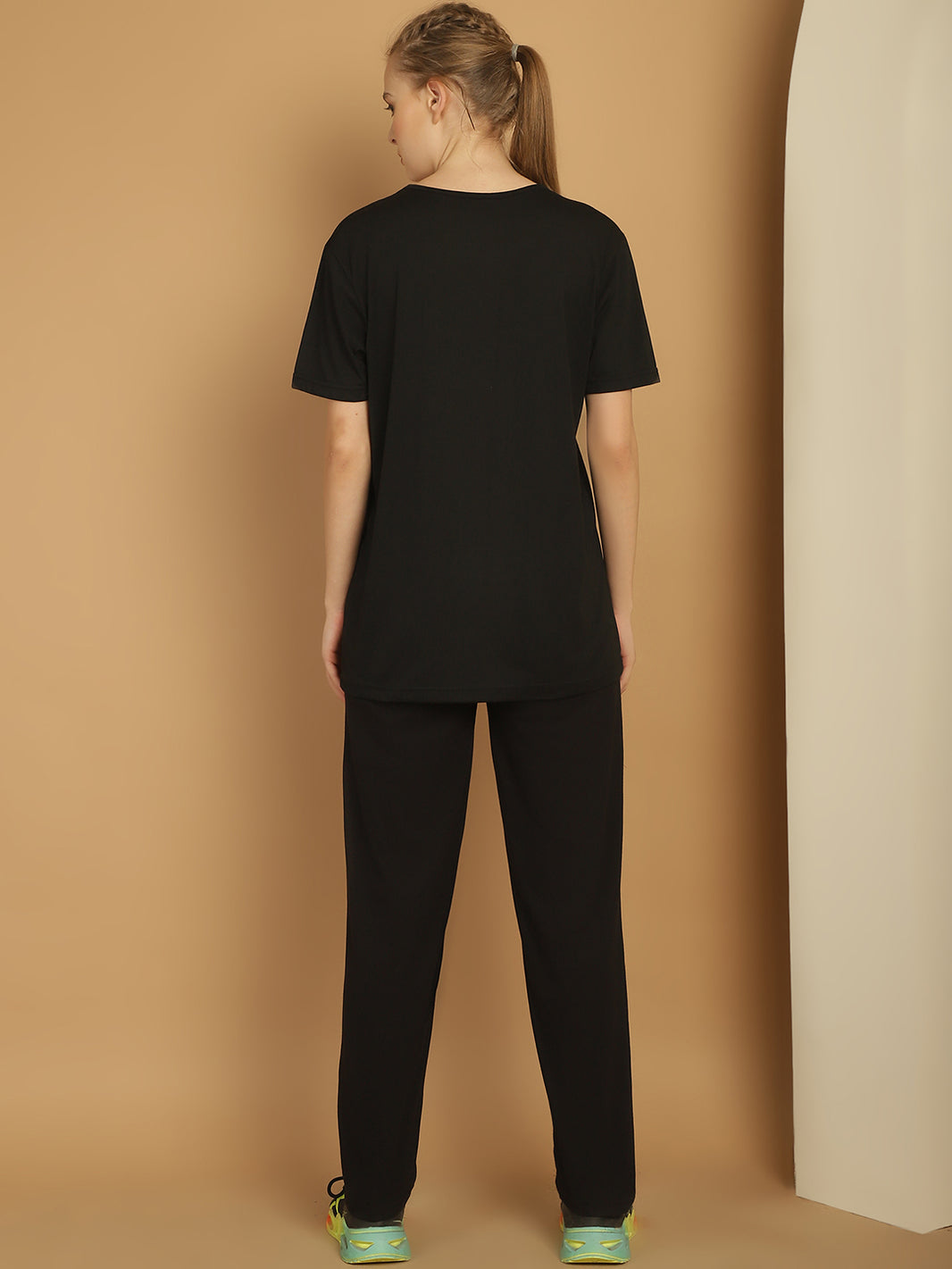 Mack Jonney Black Cotton Printed Co-ord Set Tracksuit For Women
