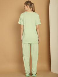 Mack Jonney Light Green Cotton Printed Co-ord Set Tracksuit For Women