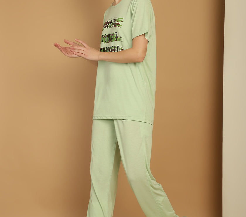 Mack Jonney Light Green Cotton Printed Co-ord Set Tracksuit For Women