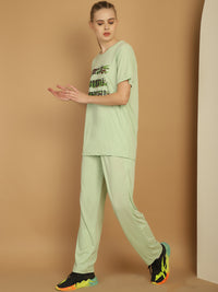 Mack Jonney Light Green Cotton Printed Co-ord Set Tracksuit For Women
