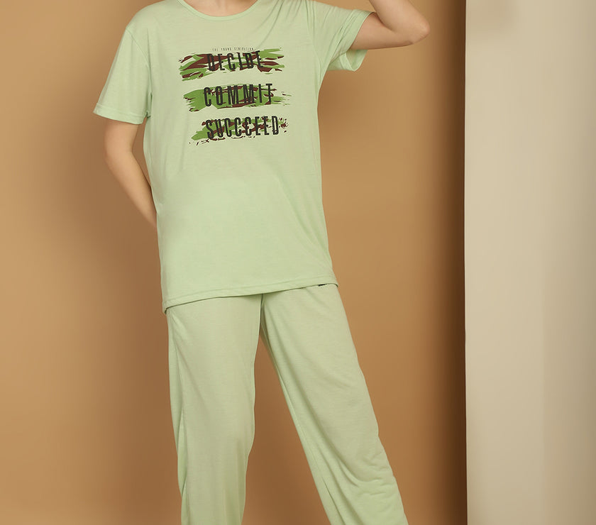 Mack Jonney Light Green Cotton Printed Co-ord Set Tracksuit For Women