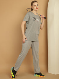 Mack Jonney Grey Melange Cotton Printed Co-ord Set Tracksuit For Women