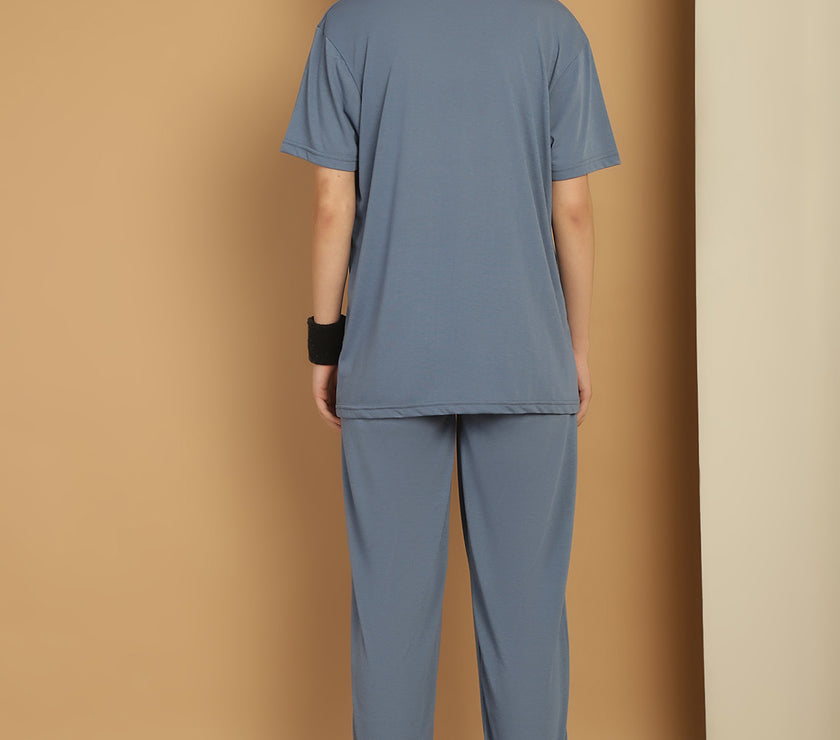 Mack Jonney Dark Grey Cotton Printed Co-ord Set Tracksuit For Women