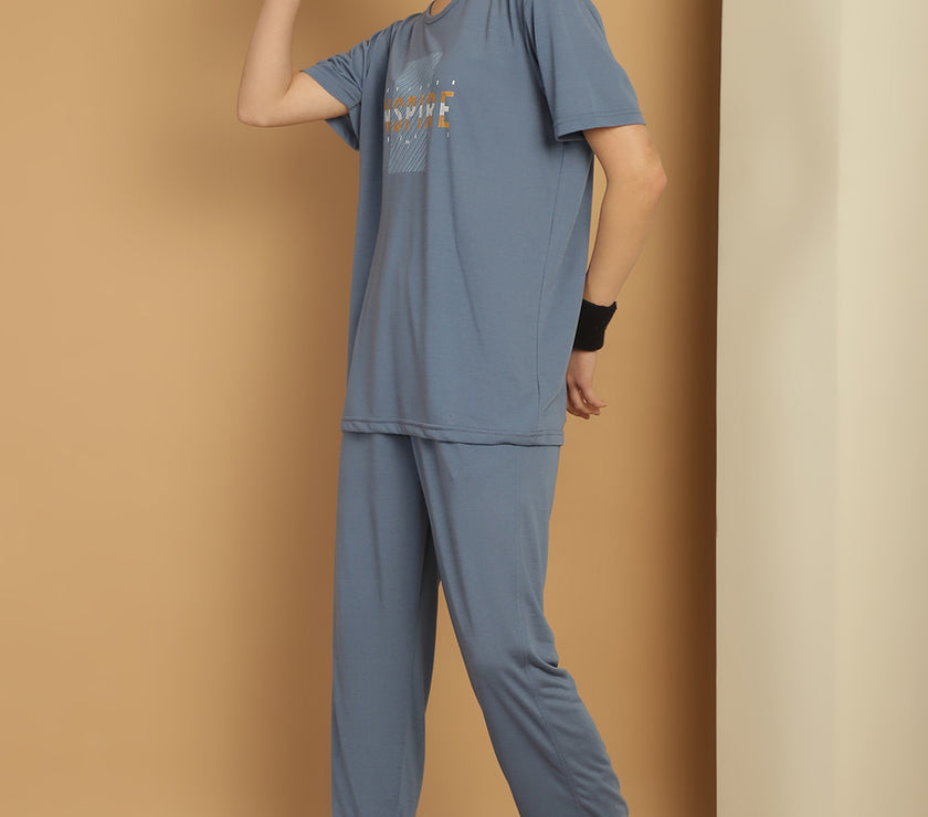 Mack Jonney Dark Grey Cotton Printed Co-ord Set Tracksuit For Women
