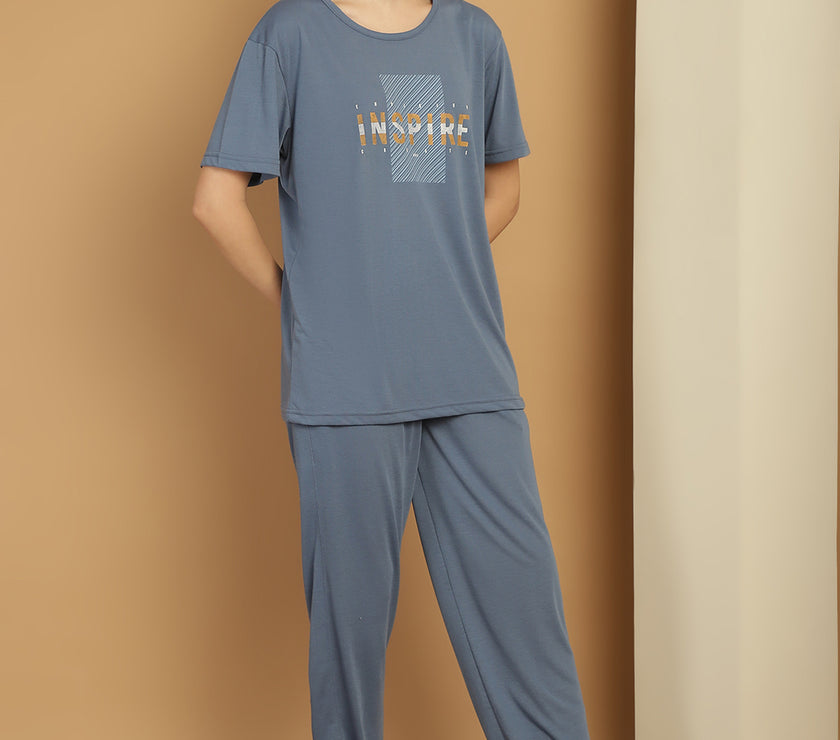 Mack Jonney Dark Grey Cotton Printed Co-ord Set Tracksuit For Women