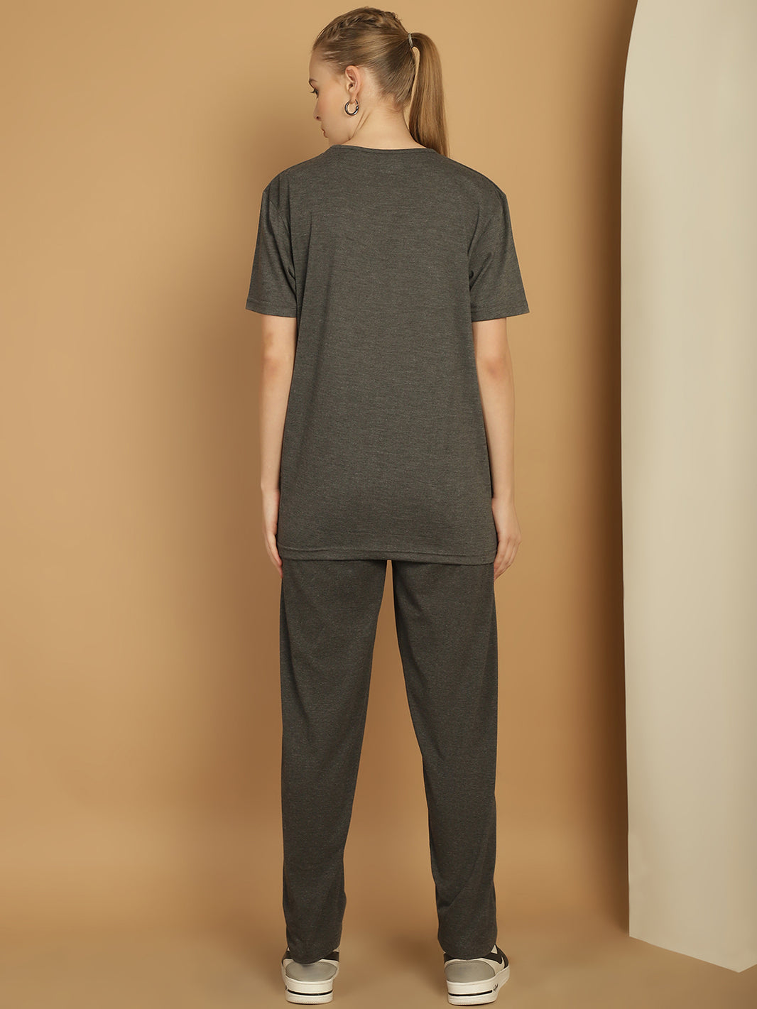 Mack Jonney Printed  Grey Round Neck Cotton  Half sleeves Co-ord set Tracksuit For Women
