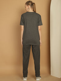Mack Jonney Printed  Grey Round Neck Cotton  Half sleeves Co-ord set Tracksuit For Women