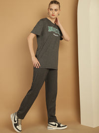 Mack Jonney Printed  Grey Round Neck Cotton  Half sleeves Co-ord set Tracksuit For Women
