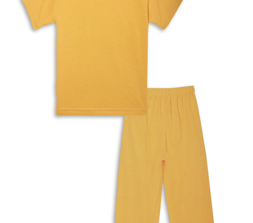 Mack Jonney Printed Yellow Regular Fit Cotton blended Tshirt And Bottom Set For Kids
