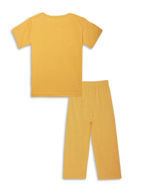 Mack Jonney Printed Yellow Regular Fit Cotton blended Tshirt And Bottom Set For Kids