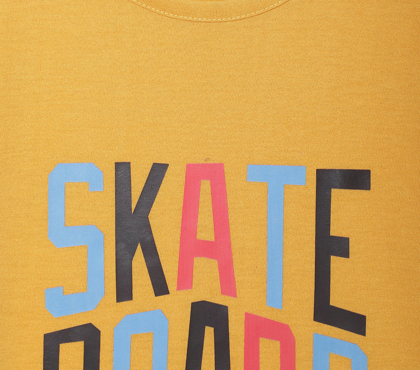 Mack Jonney Printed Yellow Regular Fit Cotton blended Tshirt And Bottom Set For Kids