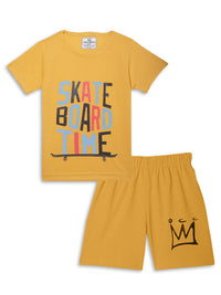 Mack Jonney Printed Yellow Regular Fit Cotton blended Tshirt And Bottom Set For Kids