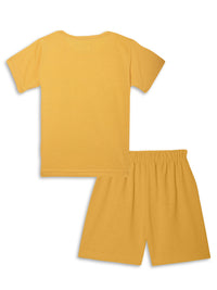 Mack Jonney Printed Yellow Regular Fit Cotton blended Tshirt And Bottom Set For Kids