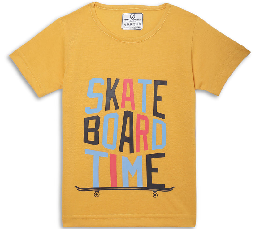 Mack Jonney Printed Yellow Regular Fit Cotton blended Tshirt And Bottom Set For Kids