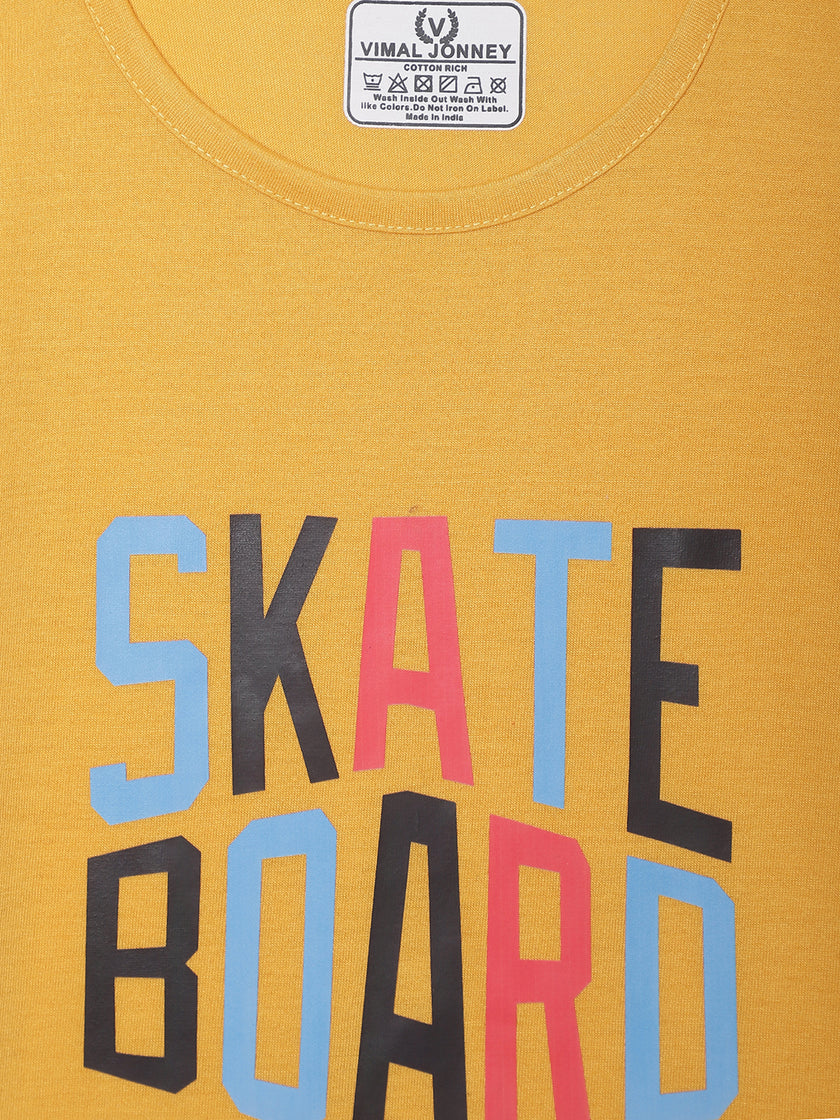 Mack Jonney Printed Yellow Regular Fit Cotton blended Tshirt And Bottom Set For Kids