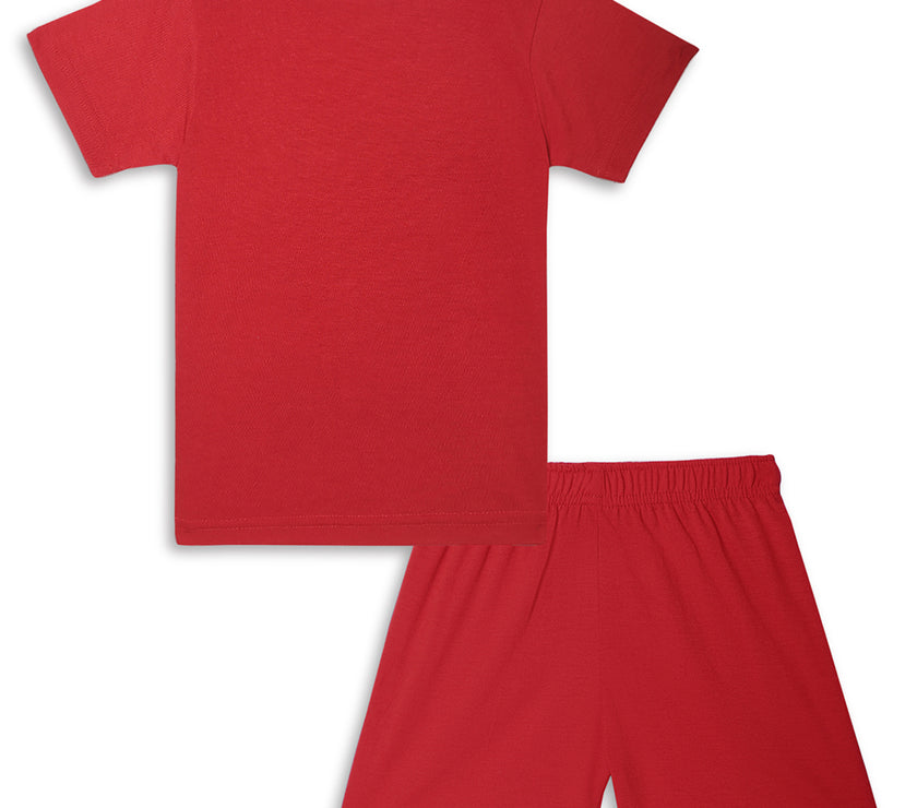 Mack Jonney Printed Red Regular Fit Cotton blended Tshirt And Bottom Set For Kids