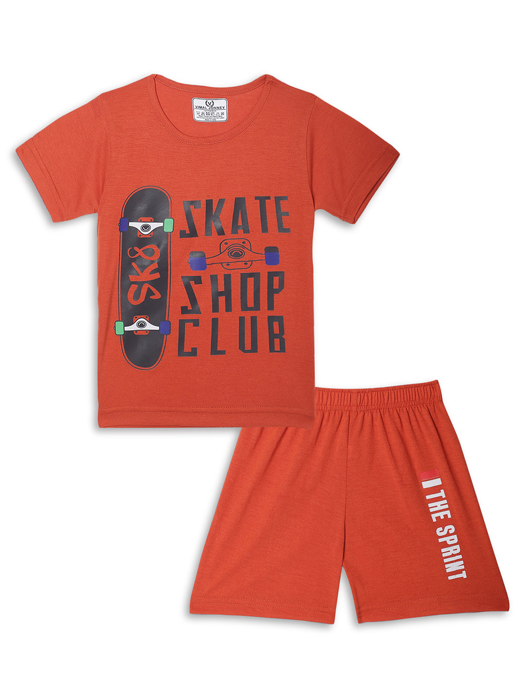 Mack Jonney Printed Rust Regular Fit Cotton blended Tshirt And Bottom Set For Kids