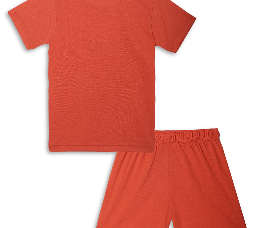 Mack Jonney Printed Rust Regular Fit Cotton blended Tshirt And Bottom Set For Kids