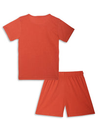 Mack Jonney Printed Rust Regular Fit Cotton blended Tshirt And Bottom Set For Kids