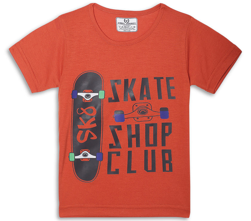 Mack Jonney Printed Rust Regular Fit Cotton blended Tshirt And Bottom Set For Kids