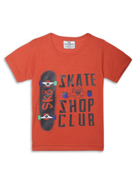 Mack Jonney Printed Rust Regular Fit Cotton blended Tshirt And Bottom Set For Kids
