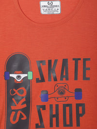 Mack Jonney Printed Rust Regular Fit Cotton blended Tshirt And Bottom Set For Kids