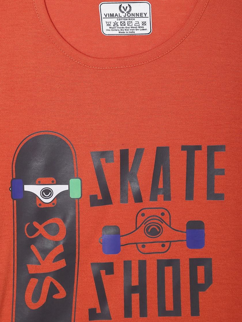 Mack Jonney Printed Rust Regular Fit Cotton blended Tshirt And Bottom Set For Kids