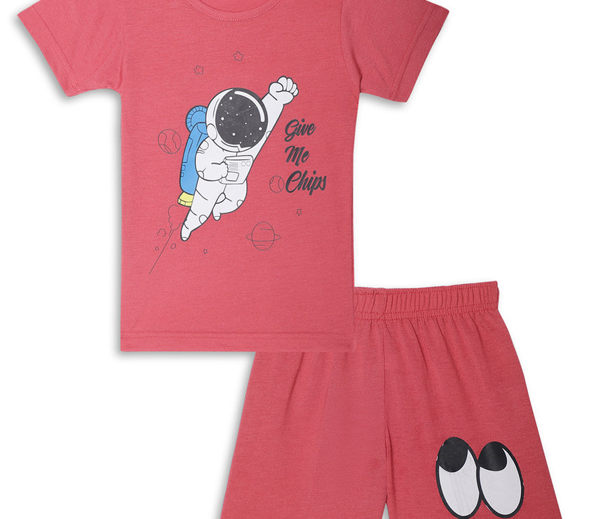 Mack Jonney Printed Pink Regular Fit Cotton blended Tshirt And Bottom Set For Kids