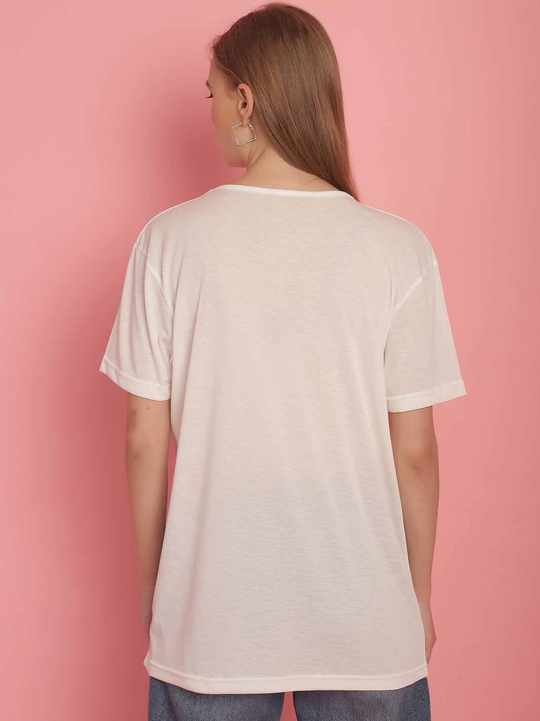 Mack Jonney Round Neck Cotton Solid White T-Shirt for Women