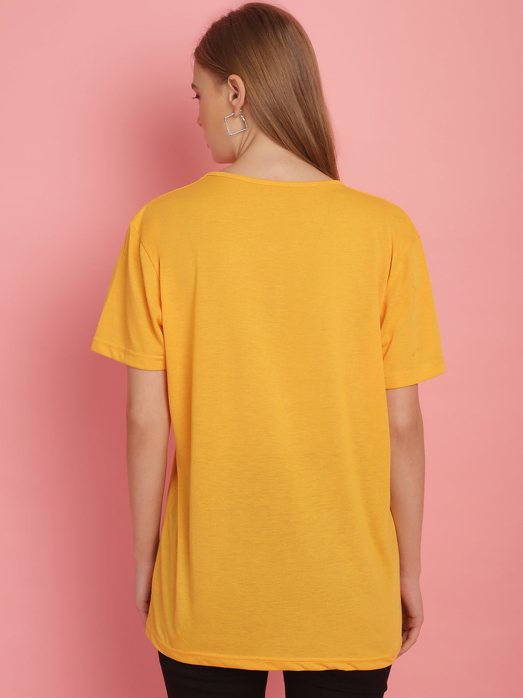 Mack Jonney Round Neck Cotton Solid Yellow T-Shirt for Women