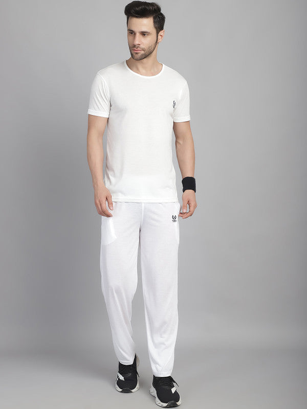 Mack Jonney White Cotton Solid Co-ord Set Tracksuit For Men(Zip On 1 Side Pocket)