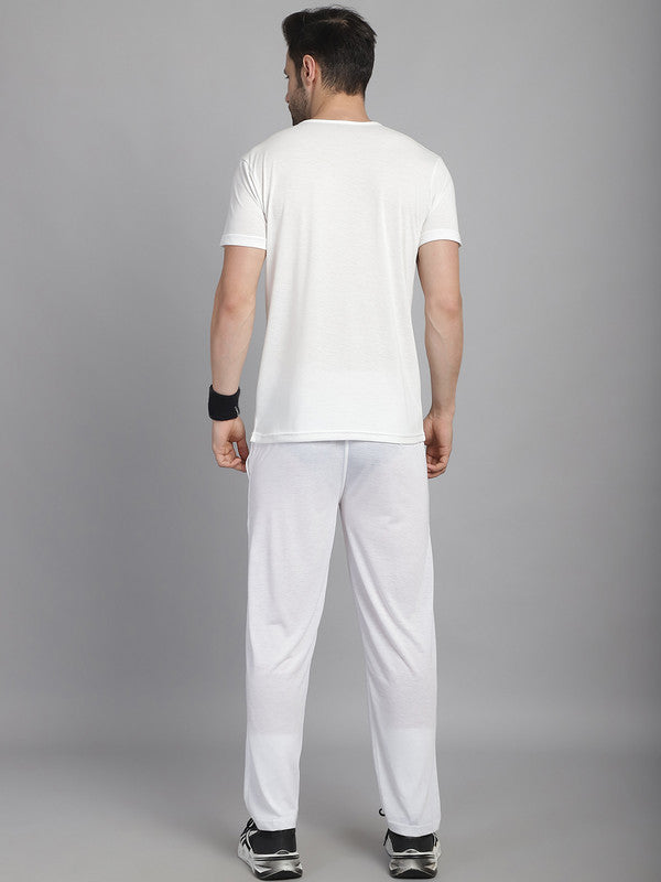 Mack Jonney White Cotton Solid Co-ord Set Tracksuit For Men(Zip On 1 Side Pocket)