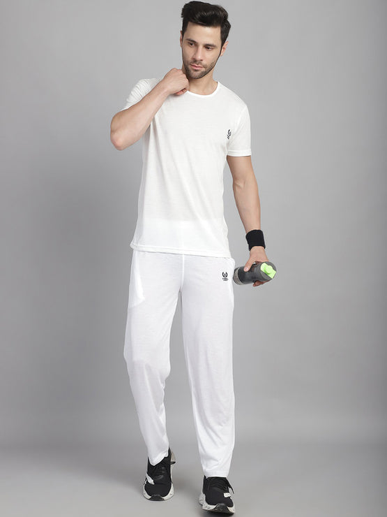 Mack Jonney White Cotton Solid Co-ord Set Tracksuit For Men(Zip On 1 Side Pocket)