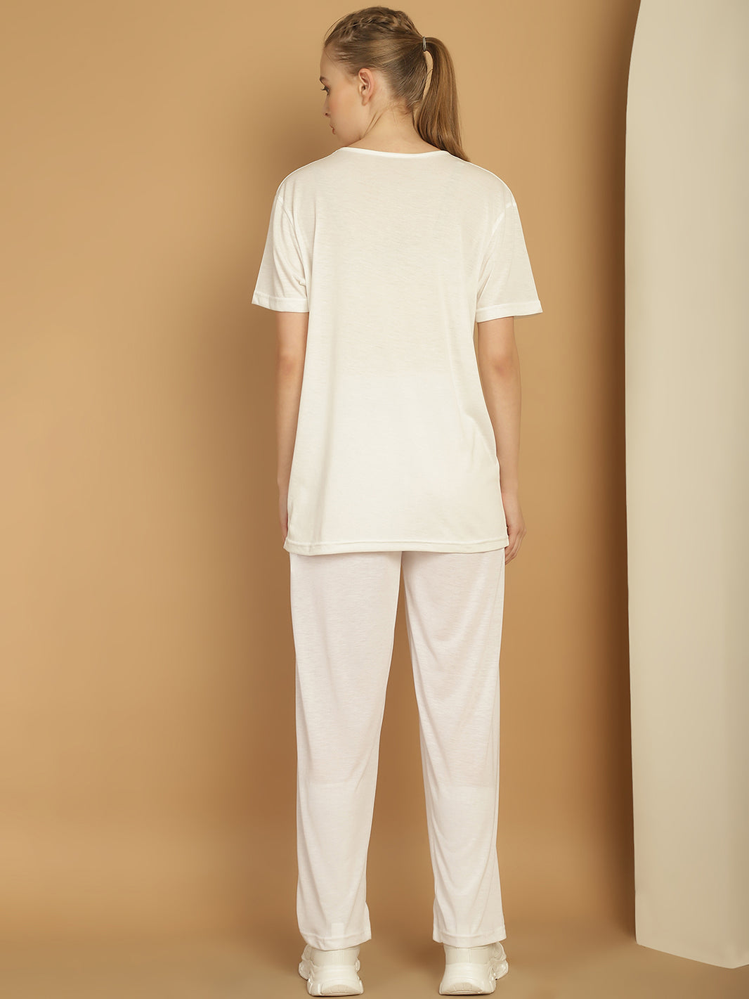Mack Jonney White Cotton Solid Co-ord Set Tracksuit For Women
